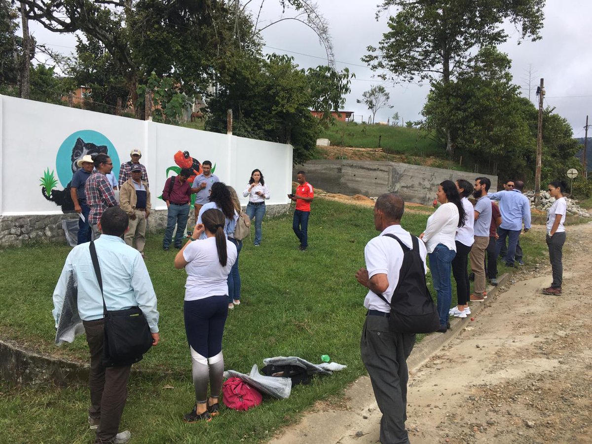 WCSColombia's tweet photo. #AestaHora junto a diseñador gráfico Willington Giraldo @For3st1982, avanza pintura de mural en honor a la #conservación del #OsoAndino en sede de @ParquesColombia corregimiento El Queremal. Participan firmantes de acuerdos y representantes @Grupo_Argos @CvcAmbiental @WCSColombia https://t.co/NZQAZCEz19