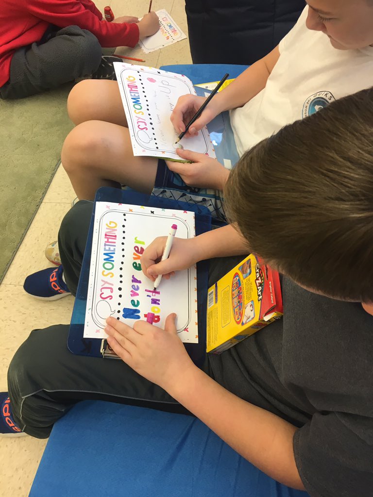 After reading the empowering story Say Something! By @peterhreynolds with Ms. Meier, these sixth graders brainstormed inspirational messages to share with <a href="/CBGaymanES/">George G. Gayman Elementary</a> students!💛🤗 Added bonus: the interactive board was 100% student created! 🙌