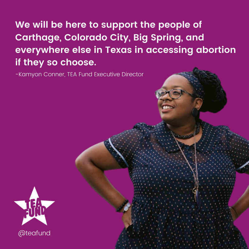 TEAFund's tweet photo. TEA Fund will be here to help people access abortion care regardless of political attacks on local, state and federal levels. ✊🏾 ✊🏾 https://t.co/f3Yksu1jNM