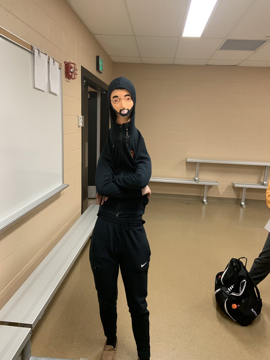 Glad to know we’ll have the real <a href="/kbrash2006/">Kyle Brasher</a> back on the sidelines tonight so this imposter doesn’t try to sneak on the bus again!! 
Congrats to Coach <a href="/bethanyjreeves/">Bethany</a>, who hangs up her head coaching whistle with a perfect 1-0 career record! Amazing accomplishment!
#halloffamer 🤪