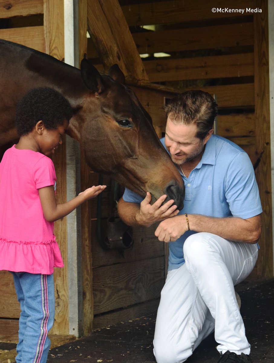 pediatric cancer patient Calliah Pierre (5) got to meet and ride polo pony Muffin Top 🤩 Thank you Brandon Phillips for showing her the reins🐴