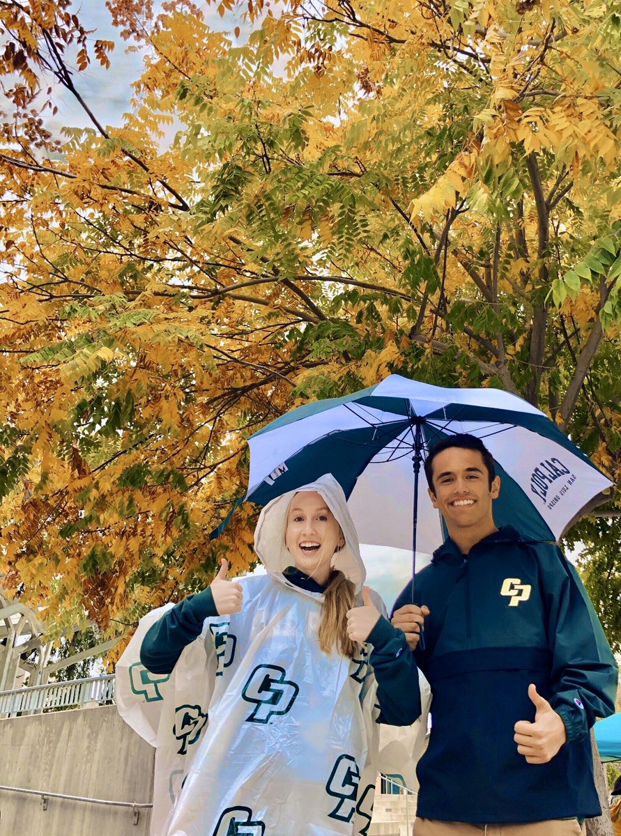 Rain in the forecast? No problem! Get ahead of the weather with Cal Poly rain jackets, umbrellas, and ponchos 🌧☂️