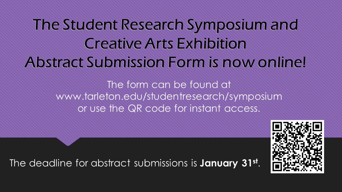 TarletonCEE's tweet photo. Tarleton students, we are now accepting abstract submissions! #TarletonResearch #TarletonSymposium https://t.co/XI9XCYOc6E