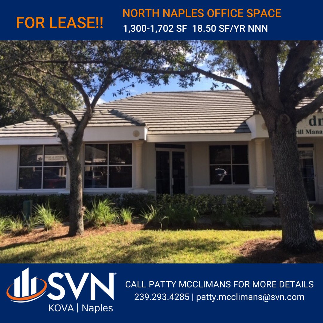 SVNKOVACRE's tweet photo. Just Listed!! Office space For Lease, just West of I-75 and Immokalee Rd. in Naples, FL. Call Patty for more info 239-293-4285.

#forlease #CRE #officespace #commercialrealestate #professionaloffice #naplesflorida https://t.co/ETRGQly18T
