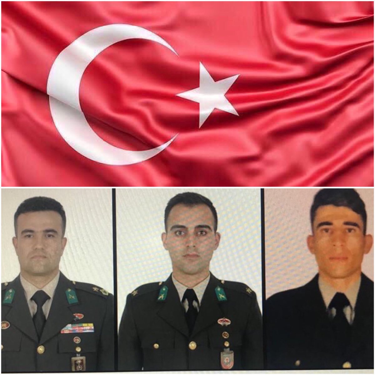 yasarcakmak_41's tweet photo. #BarışPınarıHarekatı bölgesinde PKK’lı hainlerin bombalı araçla saldırısı sonucu şehit olan; 🇹🇷 ▪︎Bnb.#ŞevketTombul,
▪︎Tğm.#SinanBilir ve
▪︎Uzm. Onb. #MustafaAlpaklı’ya Allah’tan rahmet diliyorum. Şehitlerimizin ailelerine sabırlar diliyorum. Başımız sağolsun. https://t.co/K66BuSciPt