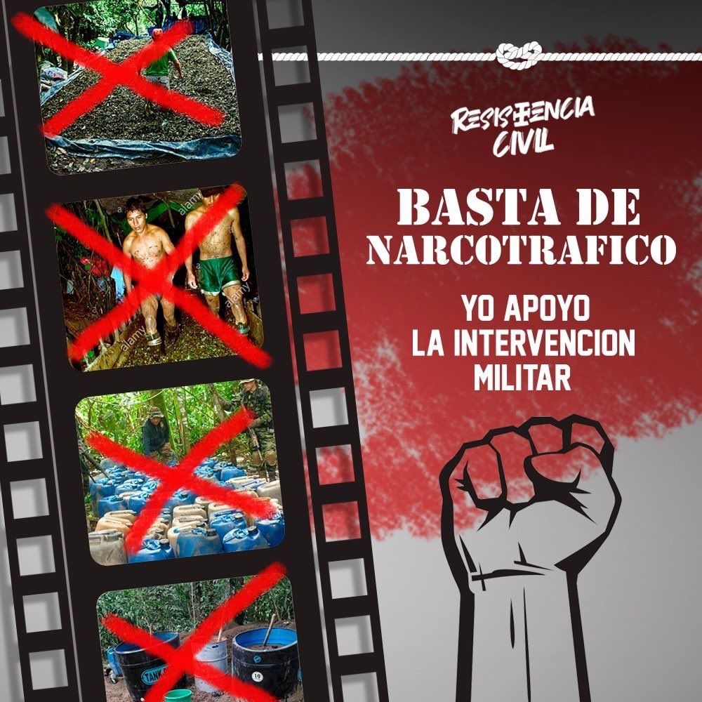 RCoficial's tweet photo. El narcotrafico debe ser erradicado de raíz en todo Bolivia. #YoApoyoLaIntervencionMilitar

#ResistenciaCivil #LaUnionHaceLafuerza
 #Pititas #ResitenciaEsElPueblo https://t.co/qhKftThofz