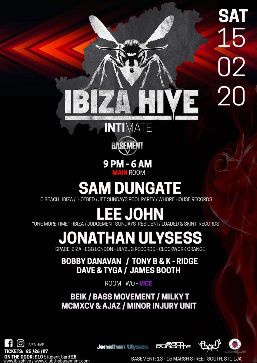 djleejohn's tweet photo. Proper looking forward to this badboy shindig with the Ibiza Hive crew at The Basement in Stoke. I’m chuffed to be joined on deck duties with my old Ibiza sparring partners @SamDungate & @jonathanulysses #ibizahive #obeach #ulybug #judgementsundays #spaceibiza https://t.co/YrNAiVONTW