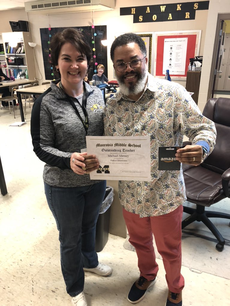monroviahawks's tweet photo. Congratulations to these outstanding teachers who had PERFECT ATTENDANCE first semester. They were celebrated today with a certificate and $25 Amazon gift card (donated by our wonderful PTO). @MMSPTO4U #IgniteExcellence #1MMSHAWKS https://t.co/JM8cMe0xk2