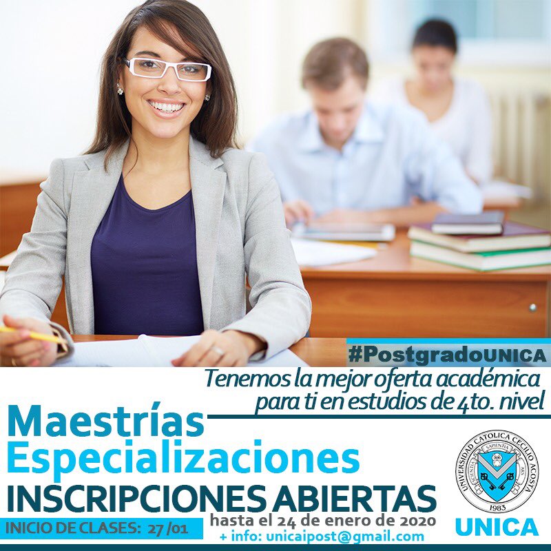 UNICAeduve's tweet photo. Inscríbete en nuestro #PostgradoUNICA y avanza profesionalmente a través de una maestría o especialización. 👩🏻🎓👨🏼🎓
Solicita más información a través del correo electrónico unicaipost@gmail.com 📬 o pídenos el número de WhatsApp 📲 del director de postgrado, @samiralarbid. ✅ https://t.co/yid1wqYk2j