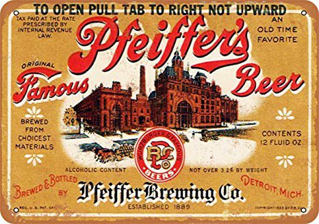 Pfeiffer Brewery is another demolished Detroit castle—I can’t find a date, photos, or much information at all about the building, but I assume it must have existed if they made postcards and put it on their beer labels.