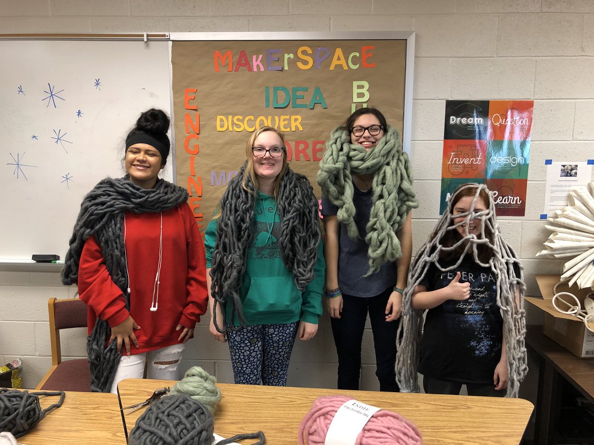 mad_library's tweet photo. Armknitting in the makerspace today!  Join us next Thursday during Warhawk Time to learn. #makerspace https://t.co/DKjryziLbM