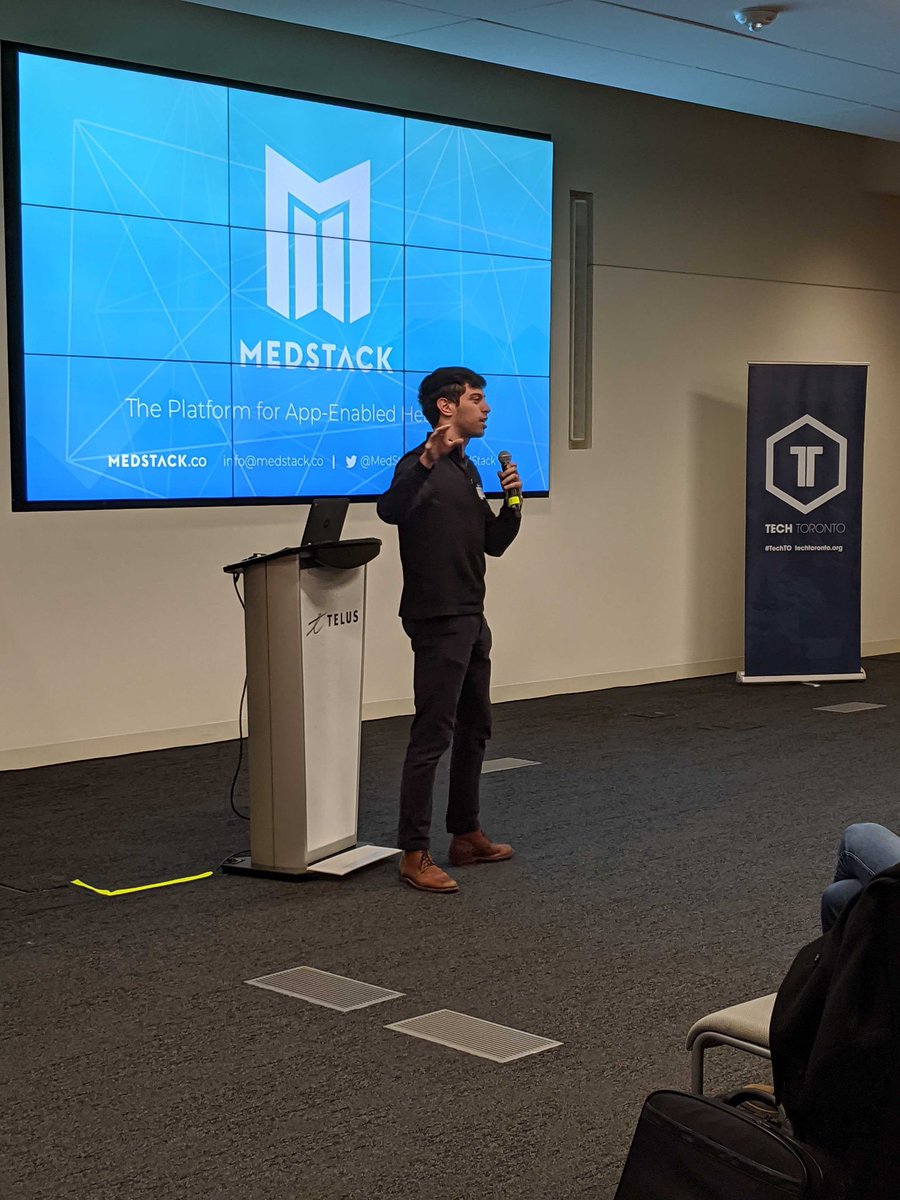 MedStack's tweet photo. It was a packed house tonight at the first #HealthTO of the year! Proud to be a supporter of this awesome #community, and a special shout out to @unabashedceo from @SupportsHealth for joining us on stage. #TechTO #digitalhealth https://t.co/EJ8RyaU4zE