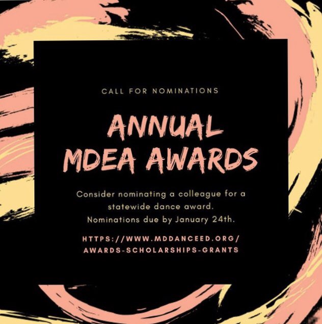 Caitlin_McAfee's tweet photo. Deadline has been extended to the 24th! 2020 @mddanceed award nomination form is at https://t.co/uoglyFmwdM Nominate a dance educator you admire! #danceeducation #mddance https://t.co/6hw0XMRn7I