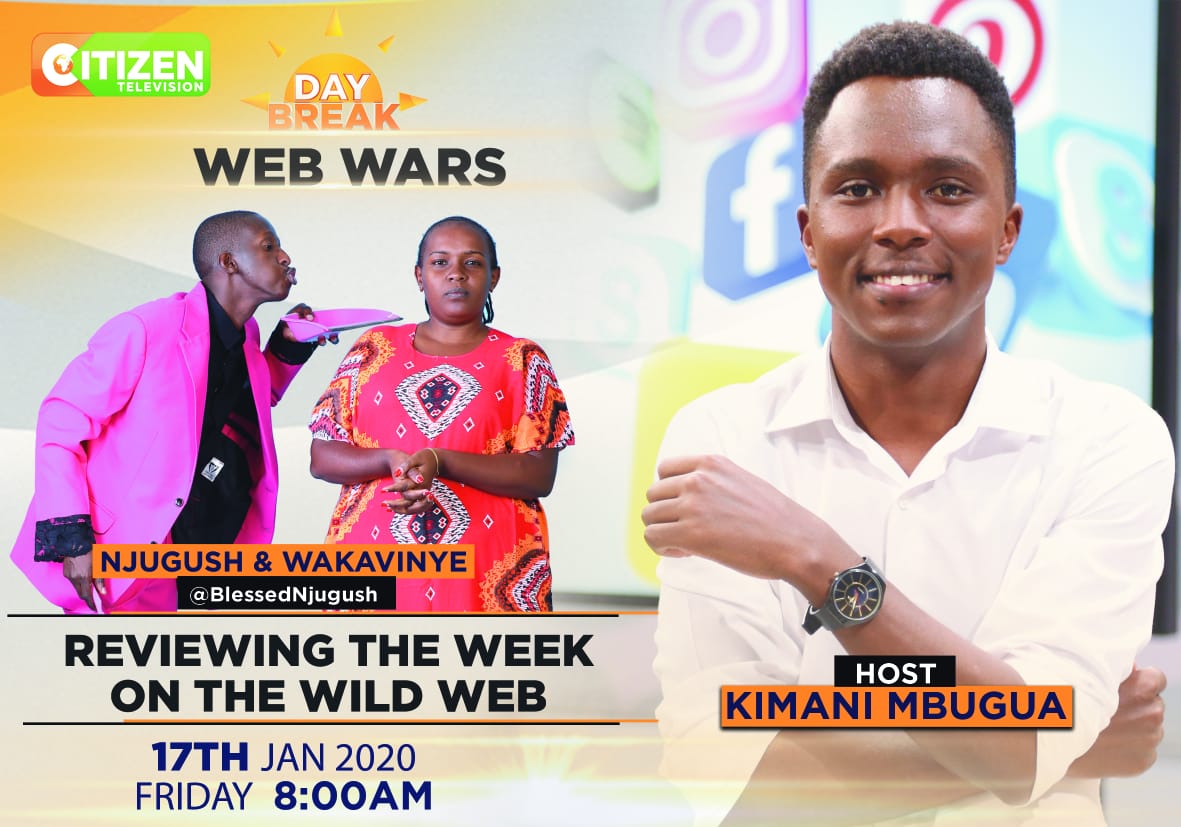 citizentvkenya's tweet photo. They have become a sensation on the web and #WebWars will have them this Friday at 8AM. @IamKimaniMbugua hosts Njugush and Wakavinye to talk about what you have been talking about on social media

#DayBreak https://t.co/Dbt7lizXfs