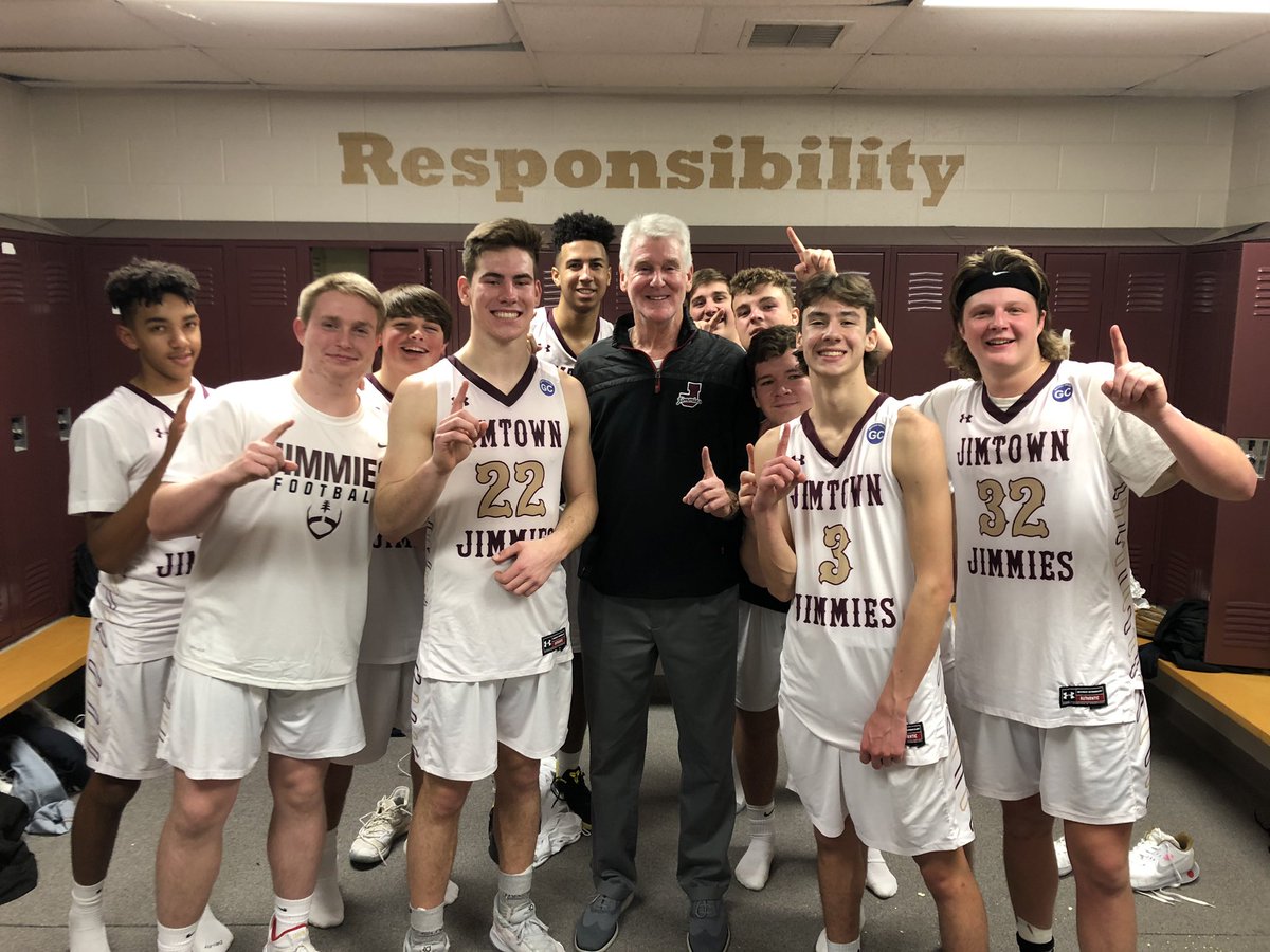 Jimmie_Hoops's tweet photo. What a win!!!!! The boys battled and made key plays down the stretch. Shoutout to the ORIGINAL Coach Schauss. He will forever hold the title for Best Win % in Jimtown History!!!!! https://t.co/s4eJ67Xvji