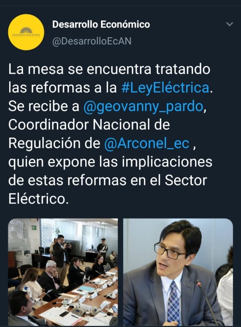 Ing. Electromecánicos de 4 Universidades <a href="/UNLoficial/">Universidad Nacional de Loja</a>,  <a href="/utcCotopaxi/">Universidad Técnica de Cotopaxi</a>,  <a href="/ESPEU/">ESPE</a> y  <a href="/UTEoficial/">Universidad UTE</a>, exigimos dar paso a la reforma a la #LEPI  propuesta por <a href="/Rubn_Bustamante/">Rubén Bustamante</a>, para acabar con discrimen por #Regulación de @arconel.

<a href="/Jeanninecruzz/">Jeannine Cruz</a> <a href="/cesarlitardo/">César Litardo</a> <a href="/CristinaReyesec/">Cristina Reyes Hidalgo</a>