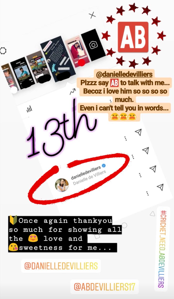 abdsuperfan17's tweet photo. 🔰11,12 &13th.Back to back three once again.💟Thankyou so much dani! for showing all the😍love &
😘sweetness for me...
#danielledevilliers 💞 @ABdeVilliers17
#bringbackabd #cricket_needs_abdevilliers
#abdloveforever #abdani #superman #mr360 #picasso_of_cricket @AbdeFansTrends https://t.co/XYBxGKc3b9