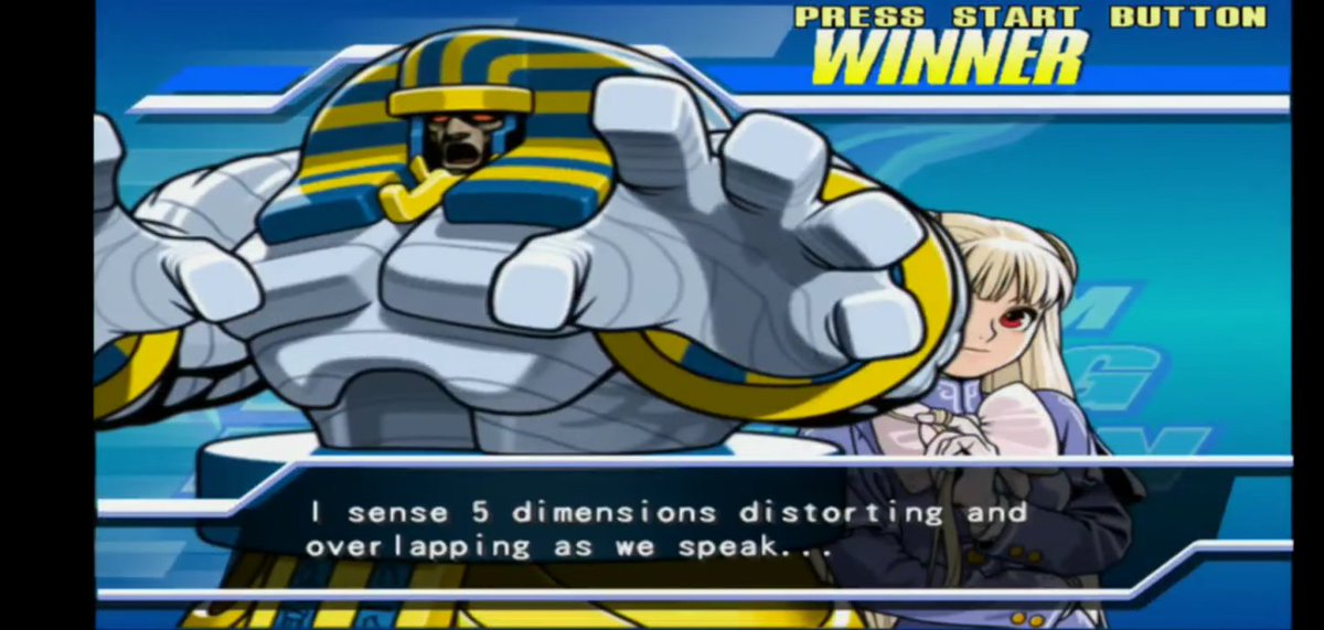 AThroway's tweet photo. Capcom Fighting Evolution
https://t.co/d0Ohq4z1AT
But like in a good way or...
#Anakaris #Darkstalkers #Mvc220in2020 #winquote https://t.co/C28CM7Ltcq