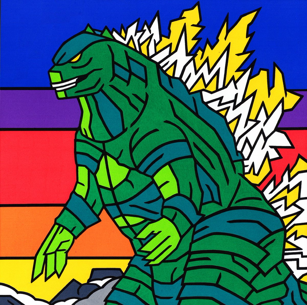 HomelessCop's tweet image. Thicc Lizard Monster (12 x 12 acrylic) 2019 (Trying to catch up with things I made and forgot to post) #Godzilla