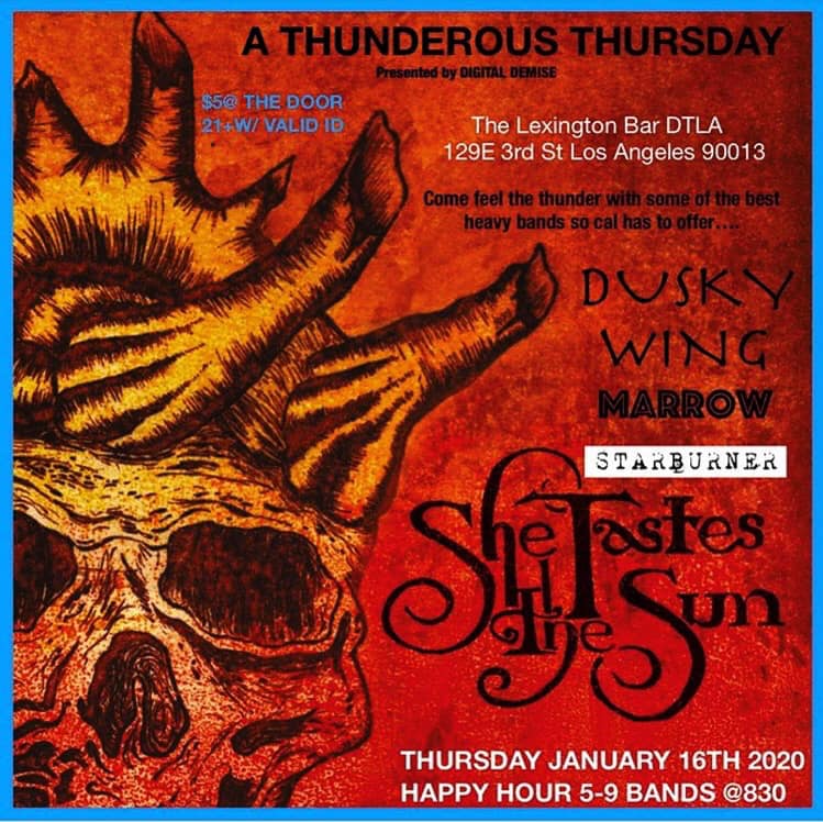 metalassaultLA's tweet photo. Not my show, but I'm gonna step out to @TheLexingtonBar tonight to attend this one. Such a killer lineup of amazing LA bands: #DuskyWing, #Marrow, @Starburner1 and #SheTastesTheSun. If you're in the area, come on by and let's hang! 🍻 https://t.co/djw17q7a8K