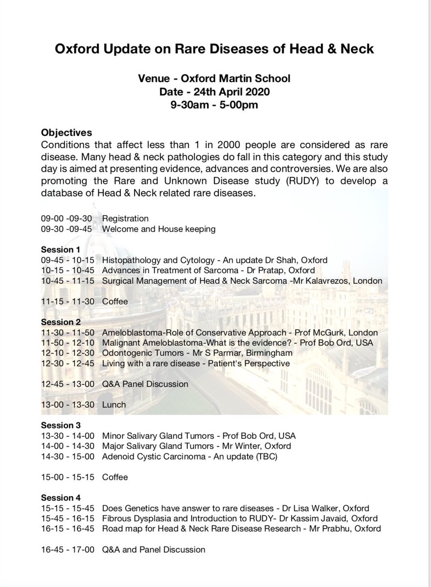 SPOMFS1's tweet photo. Oxford Update-2 Rare Diseases, Preliminary Program-Ink is still wet! @BAOMSOfficial @jtg_baoms @Goodevansmedia @eacmfs_org @londonhead_neck https://t.co/UuBjcq3Xoo