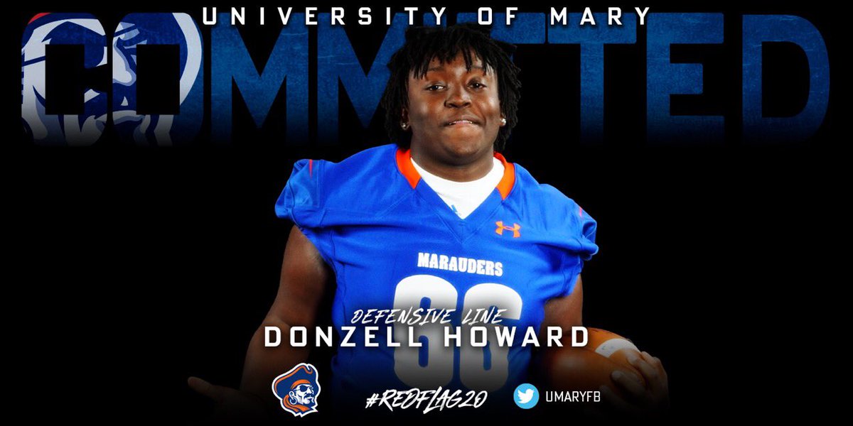 donzell_howard's tweet photo. After a great visit in Bismarck, ND and receiving an offer, I am excited to announce my commitment to the University of Mary #REDFLAG20 @CoachBagnell @CasteelFootball @Coach_M_Martin https://t.co/Vzuo1fLRr8