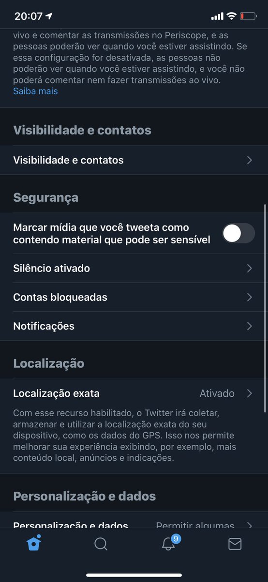 Mude ajustes do Twitter e Exibir conteúdo sensível