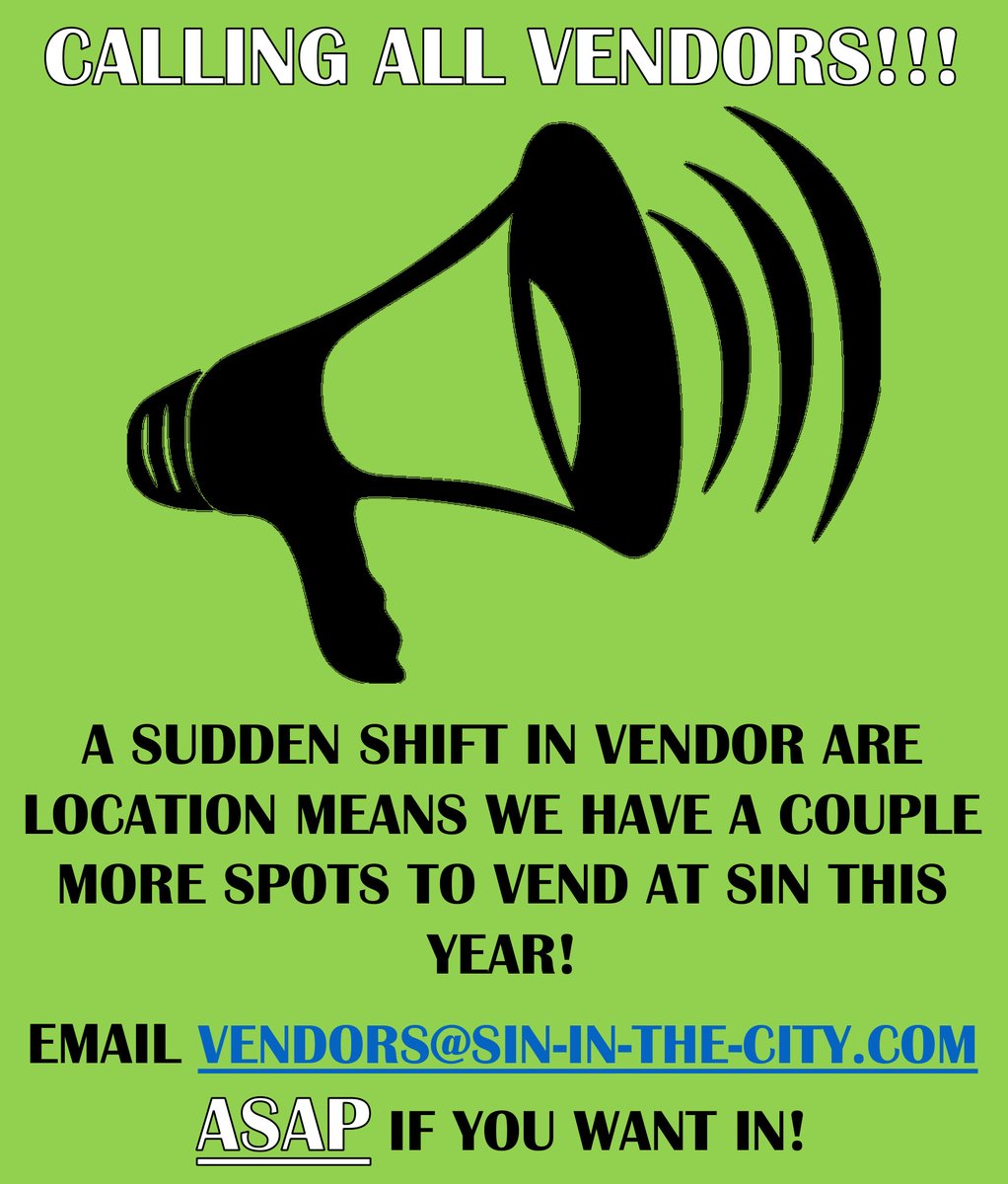SinInTheCityLV's tweet photo. Short &amp; sweet: Hotel renovations determined that our Vendor Area this year has been relocated, giving us a few extra spaces for vendors!

Yes, it’s short notice…wanna vend at #SITC2020? Email vendors@sin-in-the-city.com if you’re interested!
#infinitesin #infiniteshopping https://t.co/YBoTHytw7e