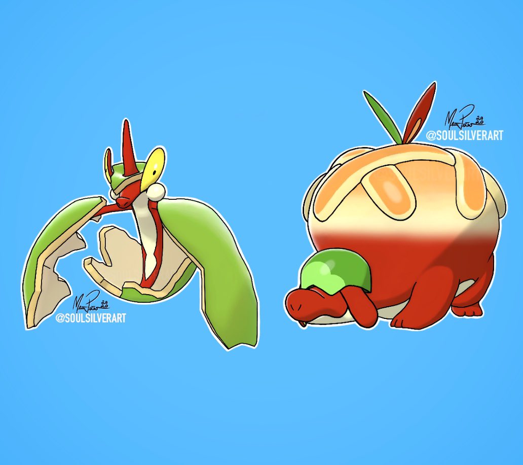 Soulsilverart I Give To You The Shinies You Never Knew You Needed This Is What Their Shinies Should Have Been In My Opinion Love These Apple Boys Flapple Appletun Pokemonswordshield