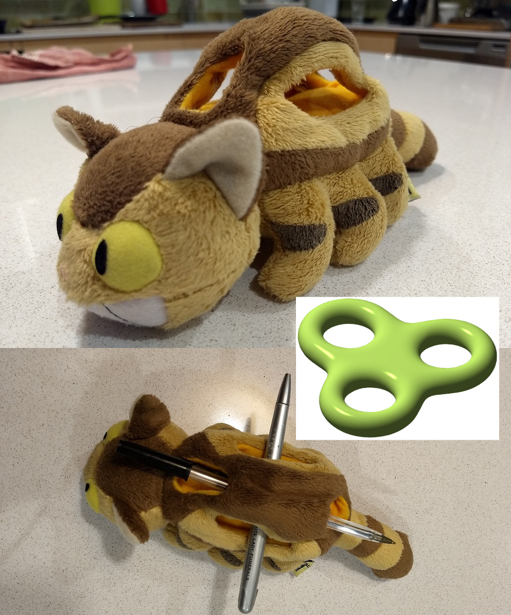 shaderology's tweet photo. Topologically speaking, this toy has 3 holes (genus 3) and is homeomorphic to a fidget spinner https://t.co/h4DnLgcIqS