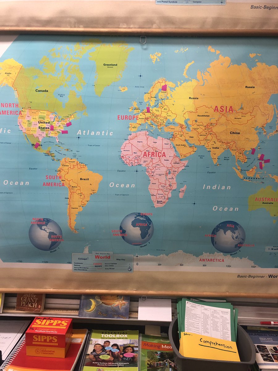 mr_labarre's tweet photo. The pink dots indicate the region where the morning meal originated. Our class spans nearly the entire planet!! https://t.co/KmxDFkwdUM