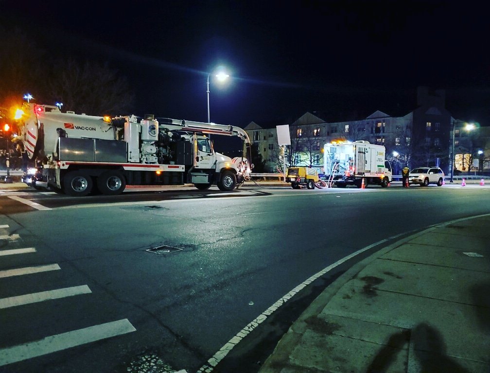 Mrpipejetter's tweet photo. Cutter crew on a double yesterday as we remove concrete from a 12" drain. Incoming cold will hamper effort. Dense cured mix about 95%of pipe as we give our #SchwalmUSA a work out.
 #publicworksmakesithappen #dpw #northshore #ISNETWORLD https://t.co/zARyTaHfFR