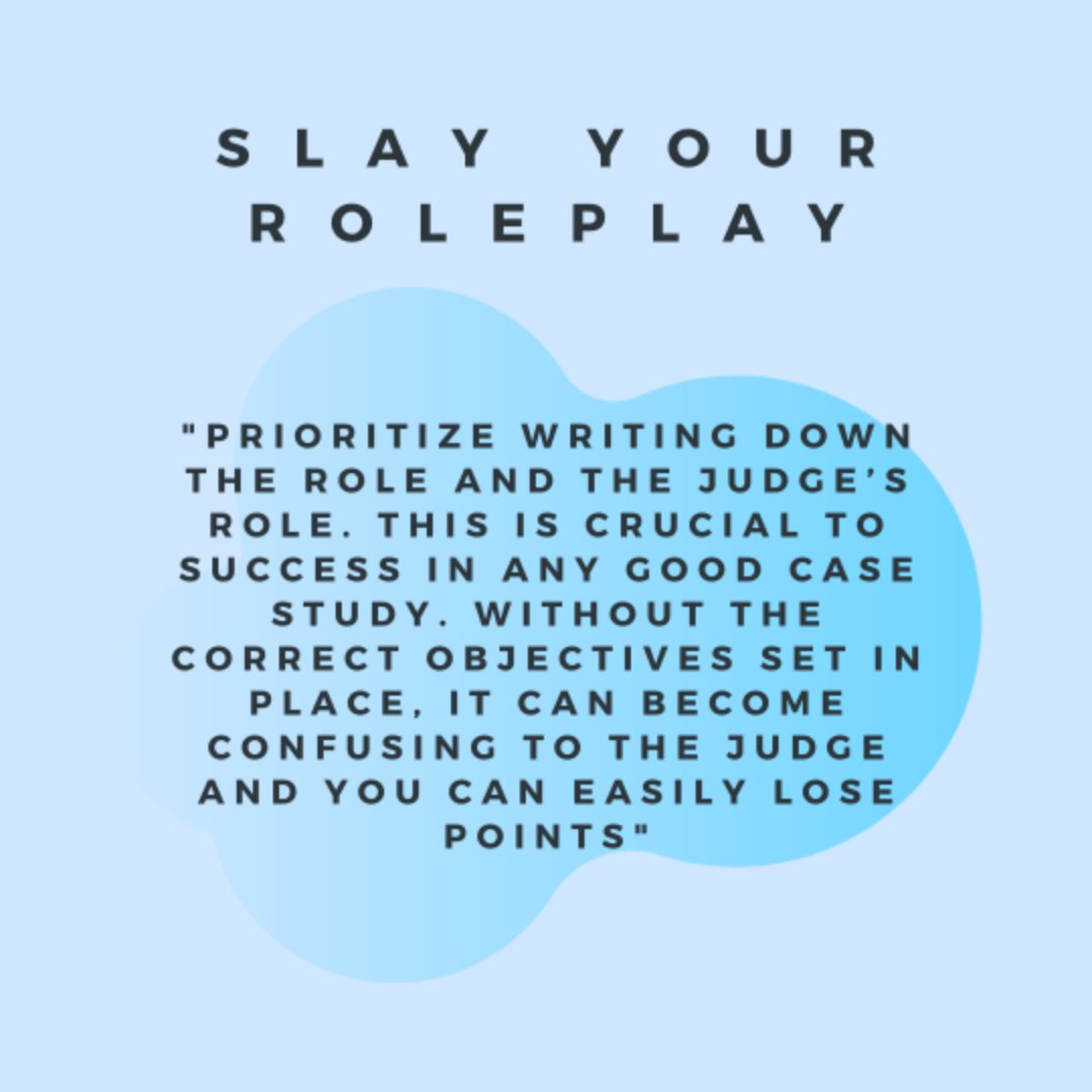 Presentation Tips Thursday: Prioritize writing down the role and the judge’s role. This is crucial to success in any good case study. Without the correct objectives set in place, it can become confusing to the judge and you can easily lose points