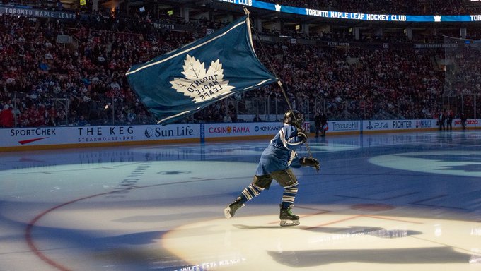 Oh man that was embarrassing. In Toronto the Scotiabank Hockey Skater kid dropped his gloves to grab the flag and  Tkachuk curled up like a ball on the ice.
