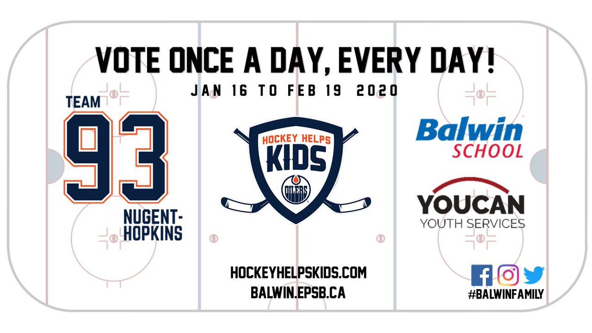 YOUCANEdmonton's tweet photo. Please help us win $25,000 in the @HockeyHelpsKids Charity Cup Challenge! VOTE for team NUGENT-HOPKINS everyday(per device) until Feb. 19th! @RNH_93 Please retweet! Vote here! https://t.co/5z6P1cAEq6
#TeamRNH #balwinfamily #oursupporttheirsuccess https://t.co/mfBKijn0MV