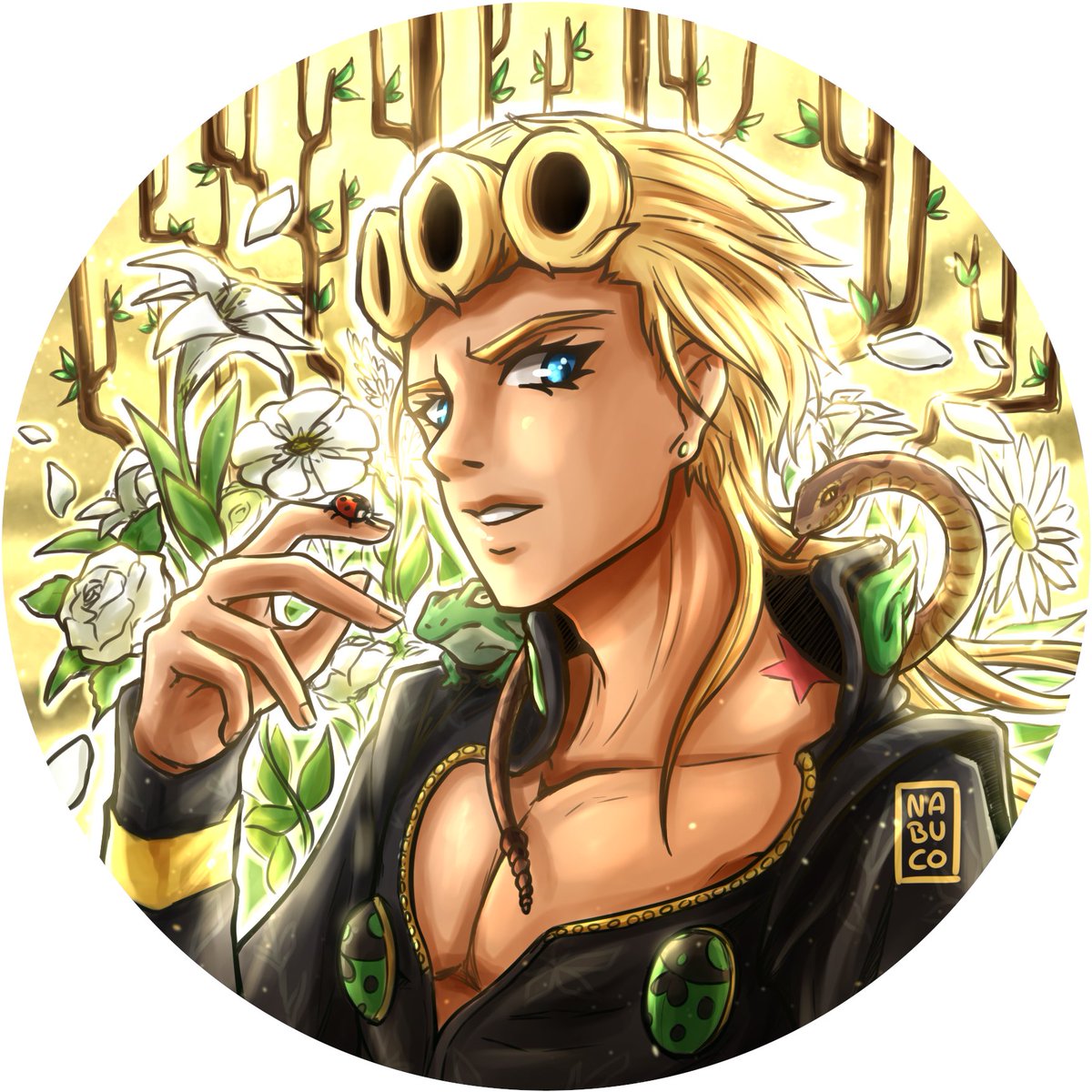 Nabuco88 A Twitteren New Profil Pic Little Doodle Of Giorno Manga Version With His Blue Eyes And His Boss Clothes However I Only Notice That Giorno S Color Palette For