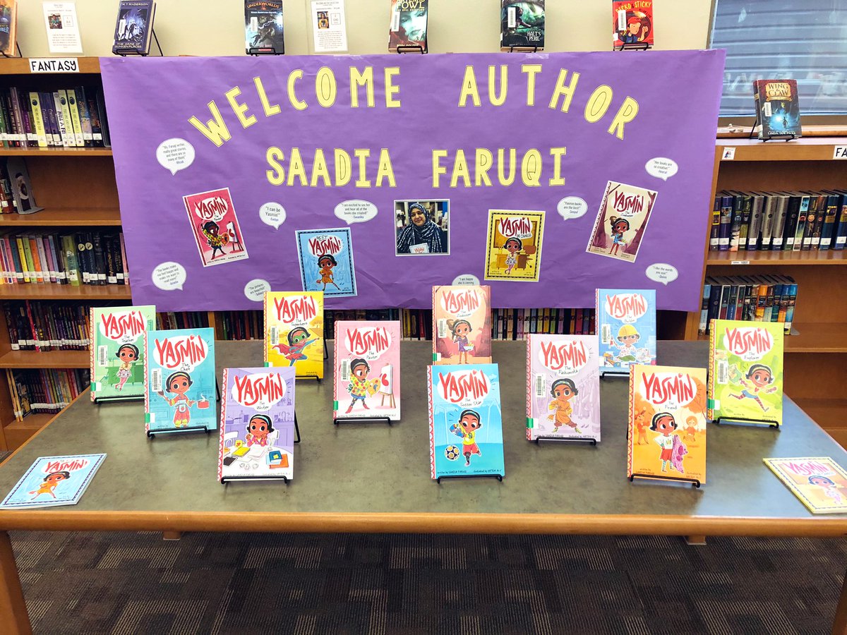 mrsklibrarian's tweet photo. Our welcome banner is hung and our @ElsaEngRRISD Leopards are SO excited to meet author @SaadiaFaruqi tomorrow morning! Thanks in advance to @CapstonePub and @BookPeople for making our visit possible! 💜📚🤩 #LibrariesRRock @LibrariesRRock https://t.co/1C3GkfcZOh