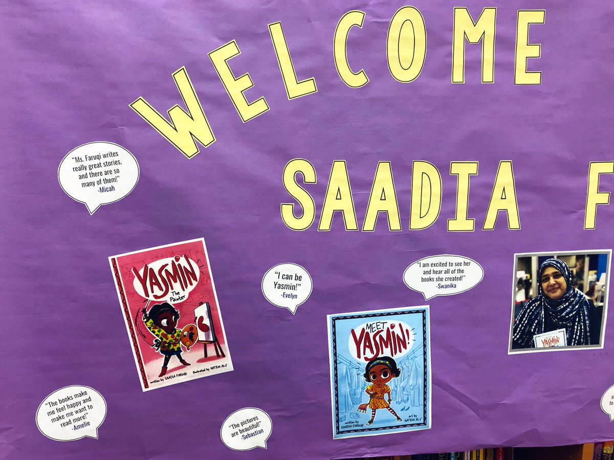 mrsklibrarian's tweet photo. Our welcome banner is hung and our @ElsaEngRRISD Leopards are SO excited to meet author @SaadiaFaruqi tomorrow morning! Thanks in advance to @CapstonePub and @BookPeople for making our visit possible! 💜📚🤩 #LibrariesRRock @LibrariesRRock https://t.co/1C3GkfcZOh