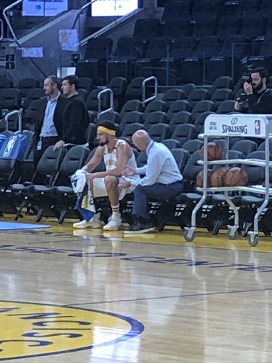 loganmmurdock's tweet photo. Here’s Klay Thompson, in full uniform, about two and a half hours before tip off at Chase Center. https://t.co/BWfemGKS6S