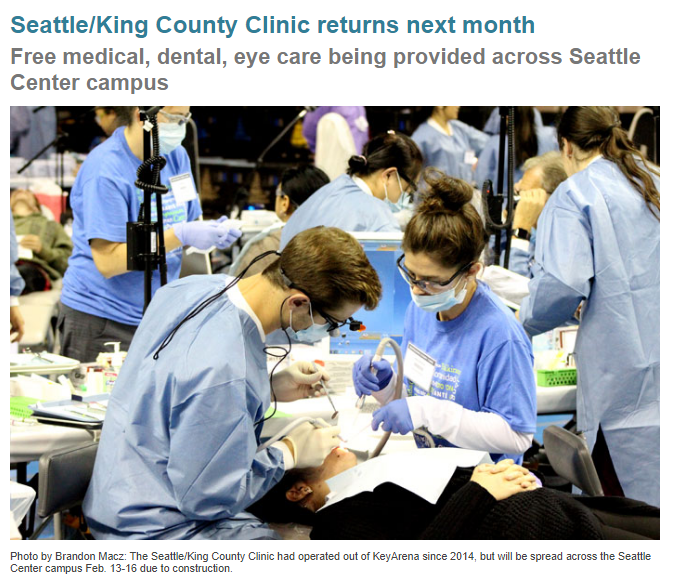 #Seattle &amp; King County residents: This year's FREE medical, dental and eye care clinic will be Feb. 13-16 at Fisher Pavilion at Second Avenue North and Thomas Street. Translation services available!  Learn more from this article from <a href="/qamagnews/">Queen Anne & Magnolia News</a> queenannenews.com/Content/On-the… #healthcare