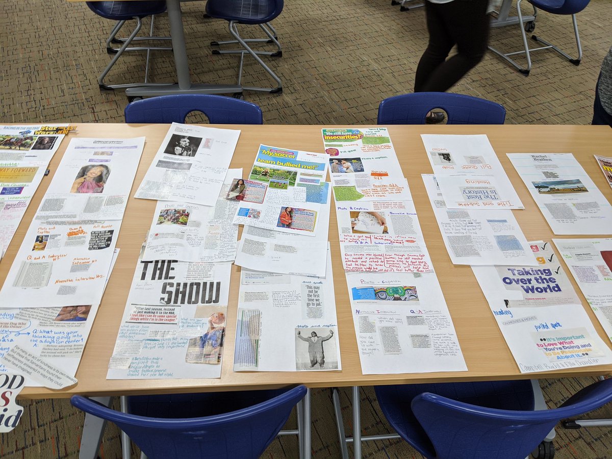 plazamiddle's tweet photo. Grade 8 Eng students display their final products to an audience at the Community Showcase. Ss conducted interviews and composed essays that describe an influential person in their lives to learn how one's identity is formed through character and setting.  #IBelieveIcan @ibmyp https://t.co/gtUa00cnpq