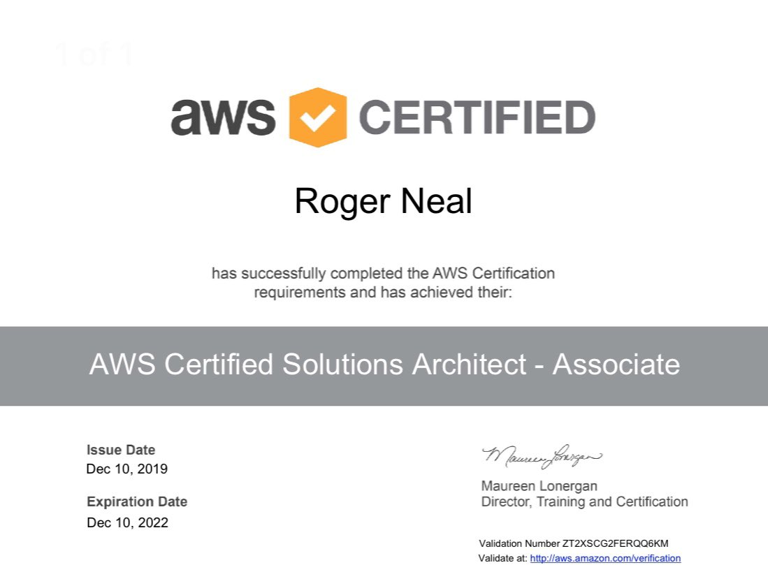 TheRealRogNeal's tweet image. I passed my AWS Certified Solutions Architect - Associate exam! @awscloud @AWSSupport #AWS #AWSCertified #awssolutionsarchitect #cloud #cloudengineer