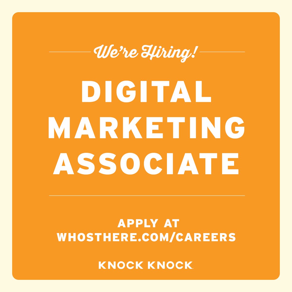 We're hiring! Do you live in the Los Angeles area and have experience in digital marketing and e-commerce? Check out our job listing at WhosThere.com/careers.
