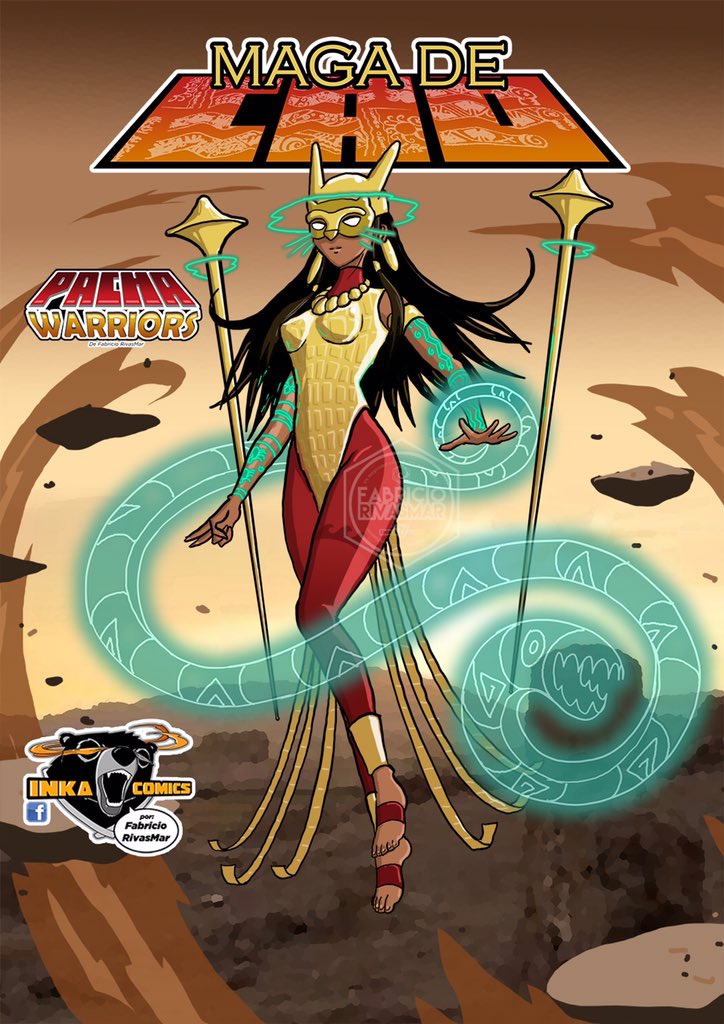 FRivasmar's tweet photo. Peruvian Superheroes! She is Maga de Cao (Cao Witch) she inherited her elemental spiritual powers from the pre-inka Mochicas. Pacha Warriors, Protectors of Mother Earth #SuperHeroine #peruvianSuperhero #peru #PeruComics #inkacomics #Cusco #CuscoComics #Qosqomic #RivasMar https://t.co/aow95cAEAo