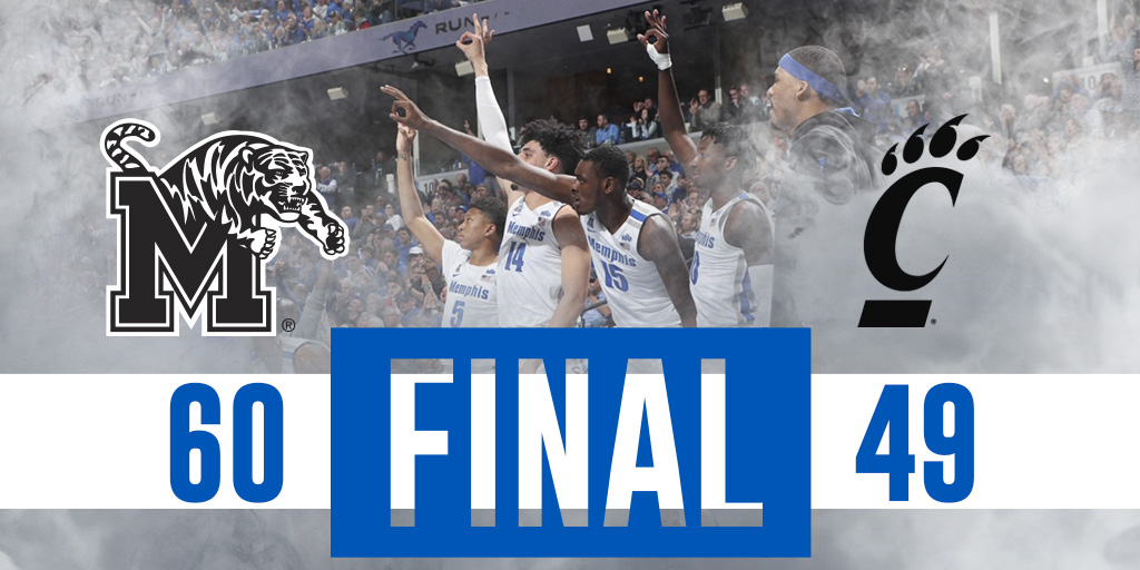 Memphis_MBB's tweet photo. FINAL | Tigers win! 

@PreciousAchiuwa claims an @American_MBB record with six consecutive double-doubles as the Tigers grab the W!

#GoTigersGo https://t.co/RE1Nvx3x8K