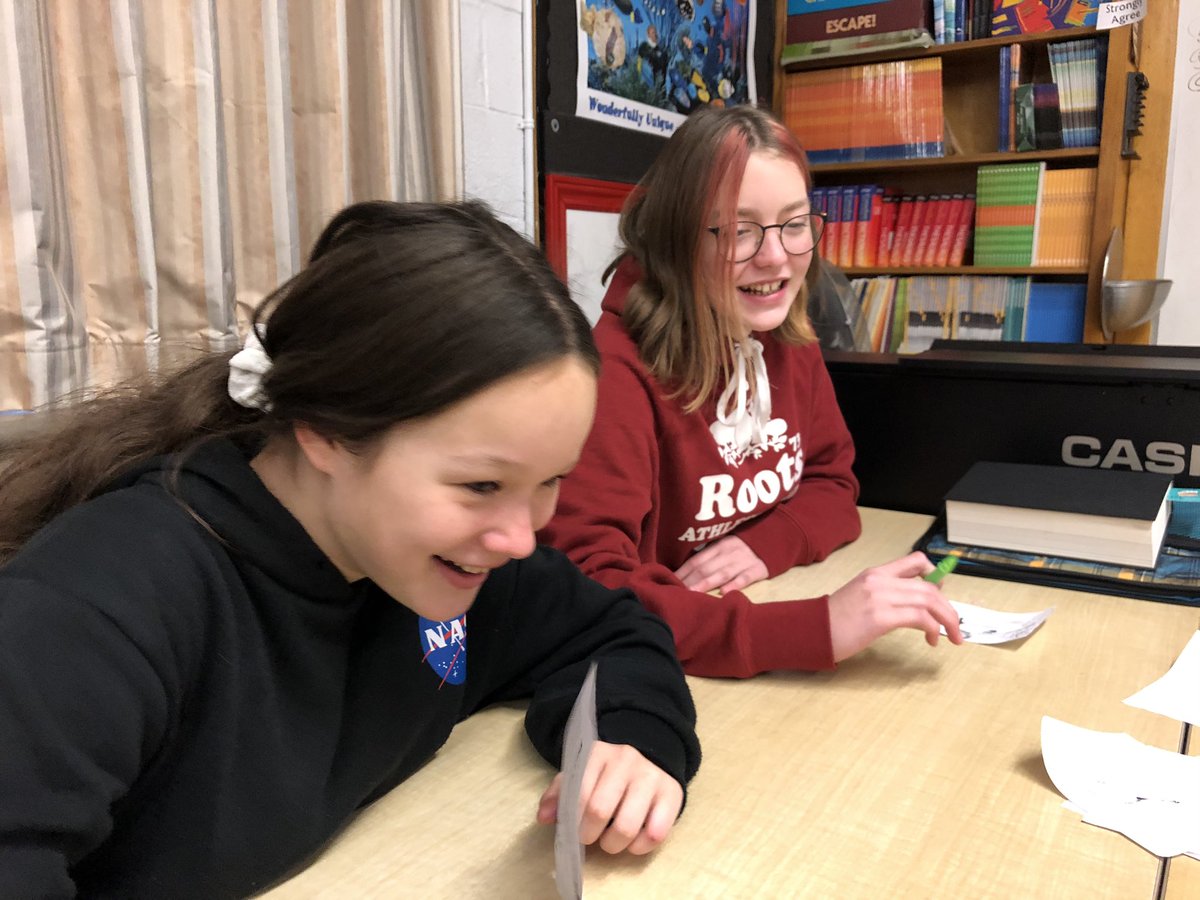 MrKSDyck's tweet photo. Grade 6s @PortWellerPS learning to turn mistakes into masterpieces with the help of a version of @BobRossOfficial’s #HappyLittleAccidents game in #VisualArts today. #BobRoss #LearningToBeOkayWithMistakes #Attitude #ClassFun! https://t.co/OqRMqbgXl3