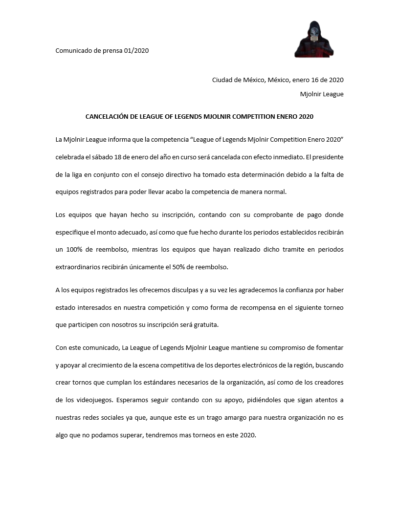 LeagueMjolnir's tweet photo. Comunicado https://t.co/tAQkhsbId7
