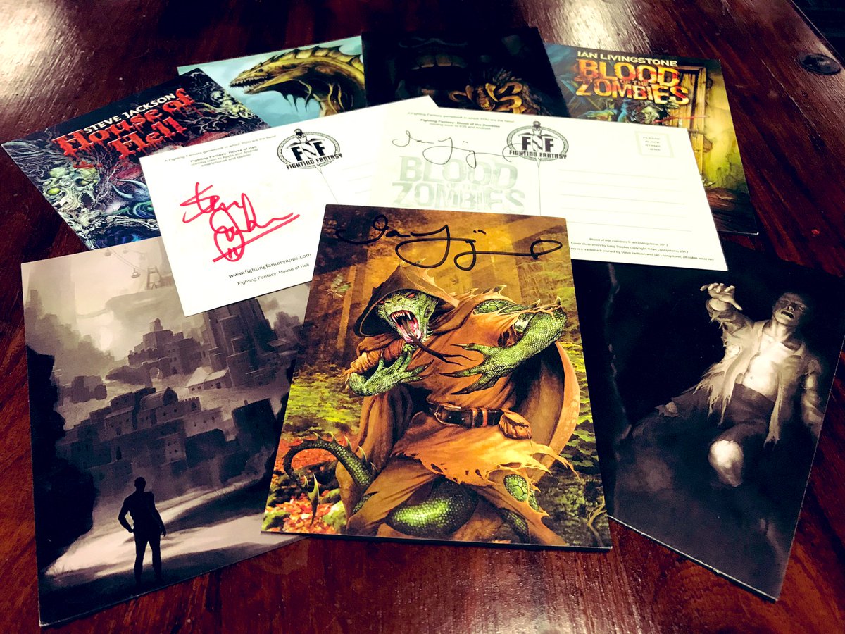 TinManGames's tweet image. We’re adding some awesome merch to our auction for #gamedevsforfiries! 2 x signed postcards from Ian Livingstone and 1 x signed postcard from Steve Jackson, plus a bunch of other TMG postcards! #GameDevsForFireys. Please add to the last bid on this thread!