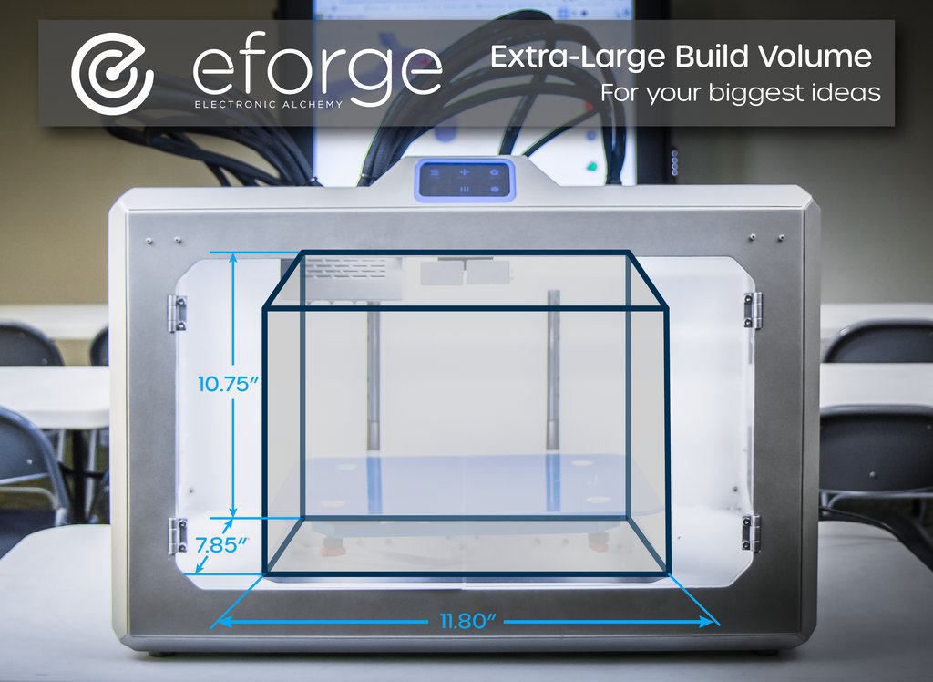 EAlchemy3D's tweet photo. Not having enough space can be annoying and limit your creativity. Thatโs why we made sure printing BIG with the eForge 3D printer wouldnโt be a problem. Its extra-large 273mm x 200mm x 300mm build volume can accommodate even your biggest ideas! #eforge #3Dprinters #electronics https://t.co/3rGfwjQjO7