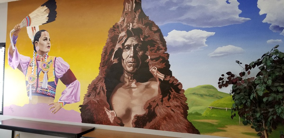 NDEPSCoR's tweet photo. Today @NDEPSCoR employees Scott, Megan, and Shireen visited @NHSC1973 Nueta Hidatsa Sahnish College. Great to see all the interesting research the students and faculty are working on. Also, beautiful murals everywhere. #STEM #STEMPathway #Art #Education #Partnerships #Research https://t.co/kdV9zJATRb